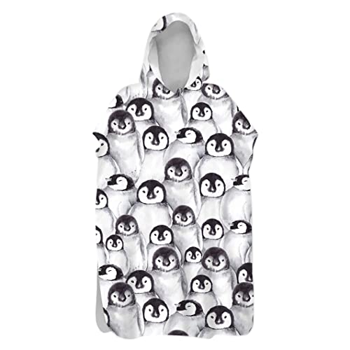 Hiseng Kinder Badeponcho Tier Motiv Bademantel Erwachsene Badetuch Weich Mikrofaser Schnelltrocknend Surf Poncho Schwimmen Strand Poncho mit Kapuze (Pinguin,60x110cm) von Hiseng