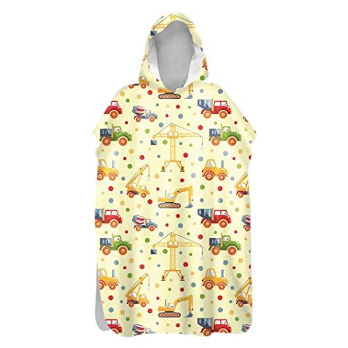 Hiseng Kinder Badeponcho mit Kapuze Karikatur Bademantel Erwachsene Badetuch Weich Mikrofaser Schnelltrocknend Surf Poncho Schwimmen Strand Poncho (60x110cm,Bagger) von Hiseng
