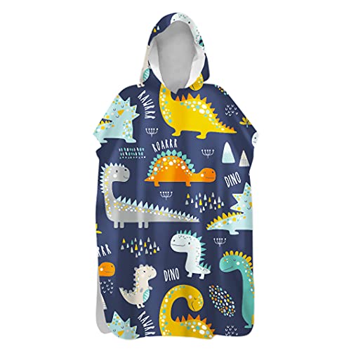 Hiseng Kinder Badeponcho mit Kapuze Karikatur Bademantel Erwachsene Badetuch Weich Mikrofaser Schnelltrocknend Surf Poncho Schwimmen Strand Poncho (60x110cm,Dinosaurier) von Hiseng