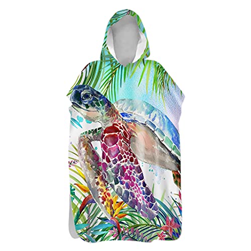 Hiseng Kinder Badeponcho mit Kapuze Karikatur Tierdruck Bademantel Erwachsene Badetuch Weich Mikrofaser Schnelltrocknend Surf Poncho Schwimmen Strand Poncho (60x110cm,Meeresschildkröte 10) von Hiseng