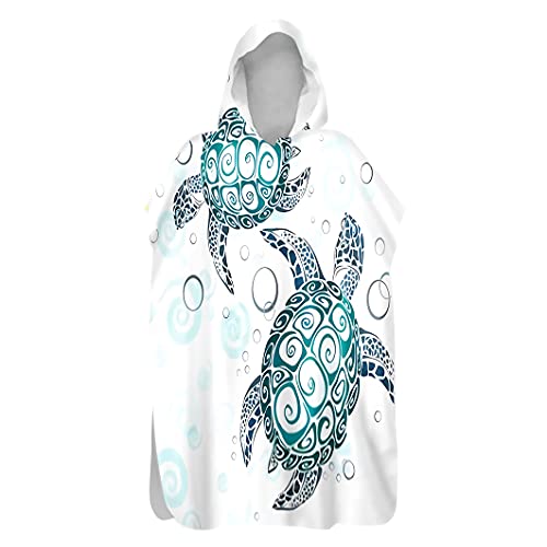 Hiseng Kinder Badeponcho mit Kapuze Karikatur Tierdruck Bademantel Erwachsene Badetuch Weich Mikrofaser Schnelltrocknend Surf Poncho Schwimmen Strand Poncho (60x110cm,Meeresschildkröte 8) von Hiseng