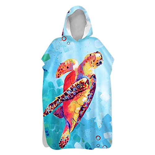 Hiseng Kinder Badeponcho mit Kapuze Karikatur Tierdruck Bademantel Erwachsene Badetuch Weich Mikrofaser Schnelltrocknend Surf Poncho Schwimmen Strand Poncho (75x145cm,Meeresschildkröte 9) von Hiseng