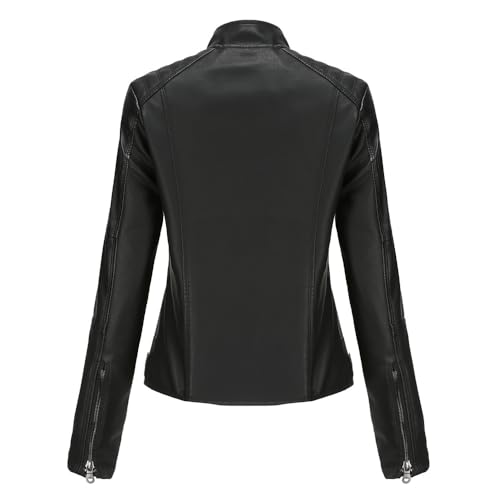 Hiseng Kunstlederjacke, Lederjacke Damen, Jacke Damen Frühling Herbst Sommer, Schlanke Damen Jacke, Biker Jacke, Kurz Lederjacke mit Reißverschluss Tasche XS-4XL von Hiseng