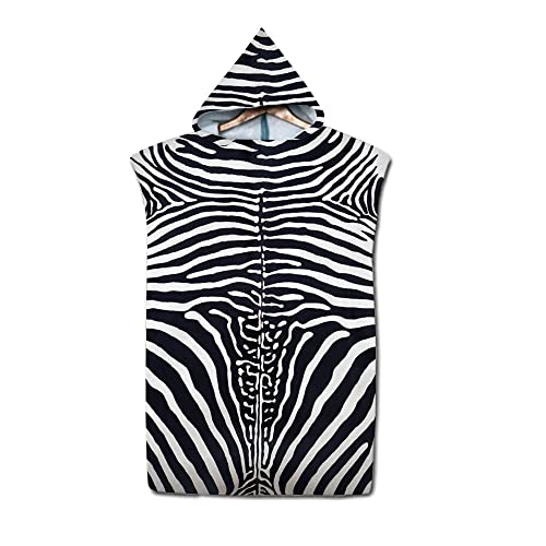 Hiseng Poncho Handtuch Tierdruck Badeponcho Surf Poncho mit Kapuze Strandtücher Schwimmen Strand Poncho für Jugendliche Erwachsene Mikrofaser Badetuch (Zebra,75x110cm) von Hiseng