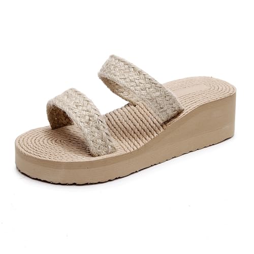 Hiseng Sandales Plates Femme Été, Claquettes Plage Confortable Élégant Sandales Bout Ouvert Doux Léger Pantoufles Slip-on Chic Antidérapante Chaussures Mode von Hiseng