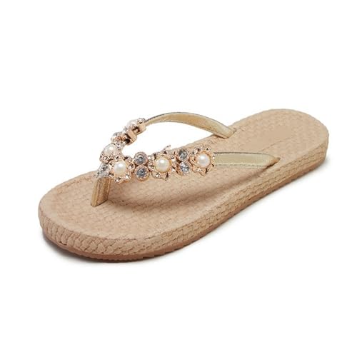 Hiseng Sandales Plates Femme Été, Claquettes Plage Confortable Élégant Sandales Bout Ouvert Doux Léger Pantoufles Slip-on Chic Antidérapante Chaussures Mode von Hiseng