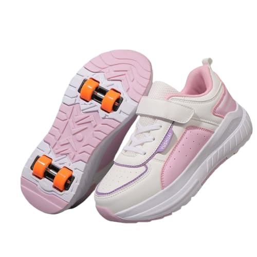 Hiseng Schuhe mit Rollen für Jungen Mädchen, Atmungsaktives Rollschuhe 2-in-1 4 Roller Schuhe Kinder Outdoor Turnschuhe Turnschuhe mit Versenkbarer Rollen (Rosa,36) von Hiseng