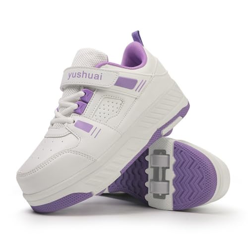 Hiseng Schuhe mit Rollen für Jungen Mädchen, Atmungsaktives Rollschuhe 2-in-1 Roller Schuhe Kinder Outdoor Turnschuhe Turnschuhe mit Versenkbarer Rollen (Lila,34) von Hiseng