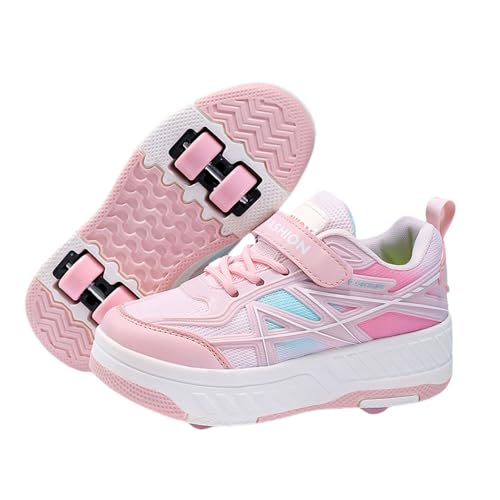 Hiseng Schuhe mit Rollen für Jungen und Mädchen, Atmungsaktives Mesh Rollschuhe 2-in-1 Roller Schuhe Kinder Outdoor Turnschuhe Turnschuhe mit Versenkbarer Rollen (Rosa,34) von Hiseng