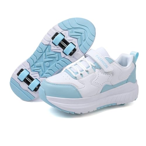 Hiseng Schuhe mit Rollen für Mädchen, Schuhe mit Rollen für Jungen Rollschuhe Schuhe 2-in-1 Roller Schuhe Kinder Outdoor Turnschuhe Turnschuhe mit Versenkbarer Rollen, Rosa Himmelblau Schwarz 31-40EU von Hiseng