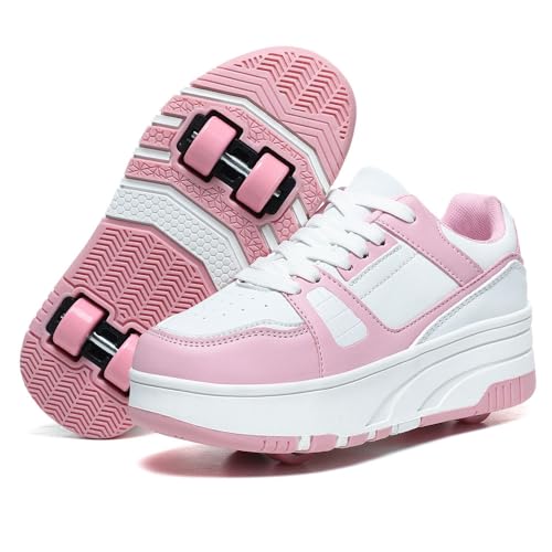 Hiseng Winter Schuhe mit Rollen für Mädchen, Schuhe mit Rollen für Jungen Rollschuhe Schuhe 2-in-1 Roller Schuhe Kinder Outdoor Turnschuhe Turnschuhe mit Versenkbarer Rollen 29-40EU von Hiseng