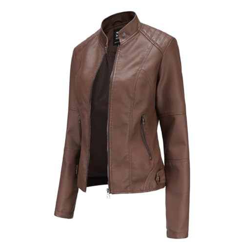 Hiseng Kunstlederjacke Damen,Lederjacke Damen Schwarz,Herbst und Winter PU Kurze Casual Lederjacke, Schmal Geschnittene Jacke mit Reißverschlusstaschen und Knöpfen von Hiser