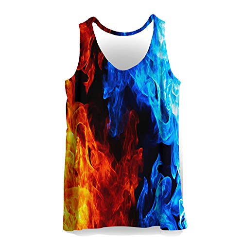 Hiser 3D Drucken Herren Tank Top Sommer, Sport Muskelshirt Ärmellos T Shirt Fitness Unterhemd Top Shirt für Outdoor Beach Party oder Gym Jogging Running (Blaurotes Feuer,3XL) von Hiser