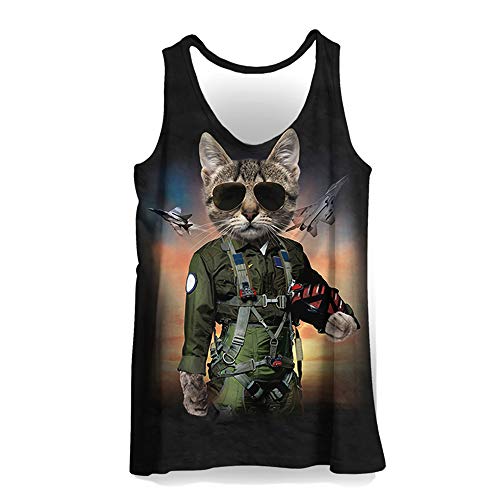 Hiser 3D Drucken Herren Tank Top Sommer, Sport Muskelshirt Ärmellos T Shirt Fitness Unterhemd Top Shirt für Outdoor Beach Party oder Gym Jogging Running (Schwarze Polizeikatze,XL) von Hiser