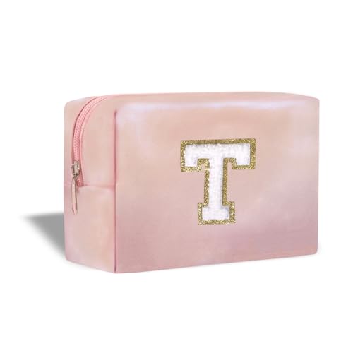 Hisinoma Personalisierte Make-up-Tasche mit Initialbuchstaben, niedlich, wasserdicht, PU-Buchstabe, Kosmetiktasche, Reise-Kulturbeutel, ideales Geschenk für Teenager, Mädchen, Frauen, Geburtstag, von Hisinoma