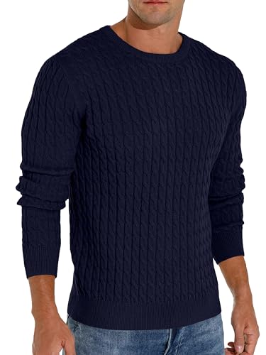Herren Pullover Rundhals Kragen Zopfmuster Warm Langärmelig Sweater Leichter Freizeit Feinstrickpullover Pulli Männer von Hisir