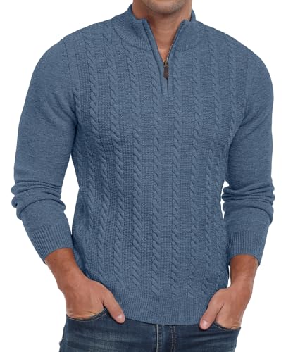 Hisir Half Zip Pullover Herren Strickpullover Zopfstrickpullover mit Rundhalsausschnitt Langarmpullover Winterpullover für Männer (Blau, XL) von Hisir