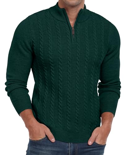 Hisir Half Zip Pullover Herren Strickpullover Zopfstrickpullover mit Rundhalsausschnitt Langarmpullover Winterpullover für Männer (Dunkelgrün, M) von Hisir