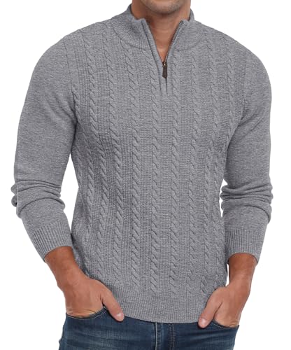 Hisir Half Zip Pullover Herren Strickpullover Zopfstrickpullover mit Rundhalsausschnitt Langarmpullover Winterpullover für Männer (Hell Grau, M) von Hisir