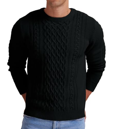 Hisir Herren Winter Pullover Dicke Kabelstrick Lässig Rundhals Warm Langärmelig Sweater Strickpullover Rundhals Pulli Männer (schwarz, XXL) von Hisir