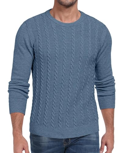 Hisir Herren Strickpullover Kabel Stricken Dicken Rundhalsausschnitt Weben Pullover Winter Warm Langarm Pullover für Herren (Blau, L) von Hisir