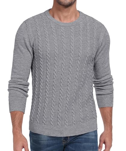 Hisir Herren Strickpullover Kabel Stricken Dicken Rundhalsausschnitt Weben Pullover Winter Warm Langarm Pullover für Herren (Hell Grau, L) von Hisir