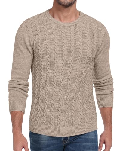 Hisir Herren Strickpullover Kabel Stricken Dicken Rundhalsausschnitt Weben Pullover Winter Warm Langarm Pullover für Herren (Khaki, XXL) von Hisir