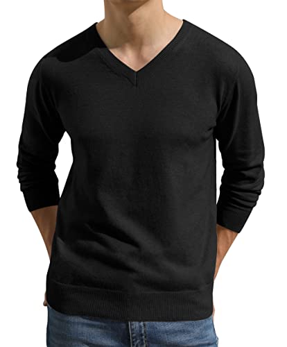 Hisir Pullover Herren Strickpullover V Pulli Männer Bequem Warmer Winter Pullover für Männer (Schwarz, XL) von Hisir