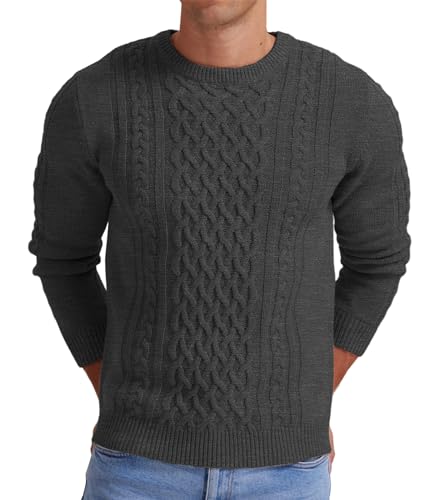 Hisir Herren Winter Pullover Dicke Kabelstrick Lässig Rundhals Warm Langärmelig Sweater Strickpullover Rundhals Pulli Männer (Dunkelgrau, S) von Hisir