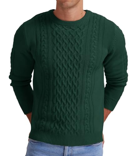 Hisir Herren Winter Pullover Dicke Kabelstrick Lässig Rundhals Warm Langärmelig Sweater Strickpullover Rundhals Pulli Männer (Dunkelgrün, L) von Hisir