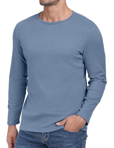 Hisir Langarmshirt Herren Rundhals T-Shirt Basic-T Winter Thermo Unterhemd Longsleeve Slim fit Stretch Oberteil Warm Tops (Blau, L) von Hisir