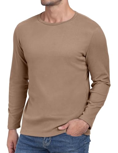 Hisir Langarmshirt Herren Rundhals T-Shirt Basic-T Winter Thermo Unterhemd Longsleeve Slim fit Stretch Oberteil Warm Tops (Braun, M) von Hisir