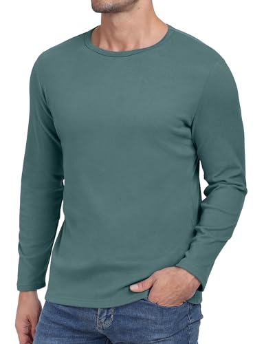 Hisir Langarmshirt Herren Rundhals T-Shirt Basic-T Winter Thermo Unterhemd Longsleeve Slim fit Stretch Oberteil Warm Tops (Grün, XL) von Hisir