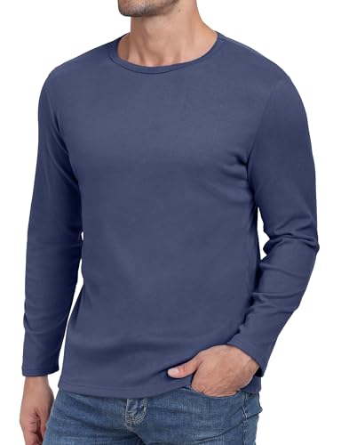 Hisir Langarmshirt Herren Rundhals T-Shirt Basic-T Winter Thermo Unterhemd Longsleeve Slim fit Stretch Oberteil Warm Tops (Marineblau, L) von Hisir