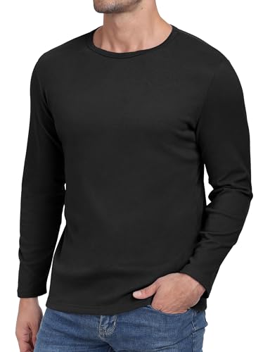 Hisir Langarmshirt Herren Rundhals T-Shirt Basic-T Winter Thermo Unterhemd Longsleeve Slim fit Stretch Oberteil Warm Tops (Schwarz, XL) von Hisir