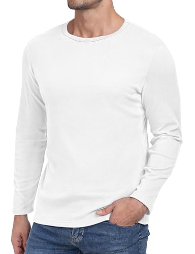 Hisir Langarmshirt Herren Rundhals T-Shirt Basic-T Winter Thermo Unterhemd Longsleeve Slim fit Stretch Oberteil Warm Tops (Weiß, M) von Hisir