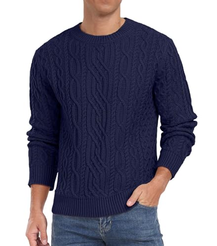 Hisir Pullover Herren KabelStrickpullover Rundhalsausschnitt Winterpullover Langarm Oberteile für Männer (Marineblau, S) von Hisir