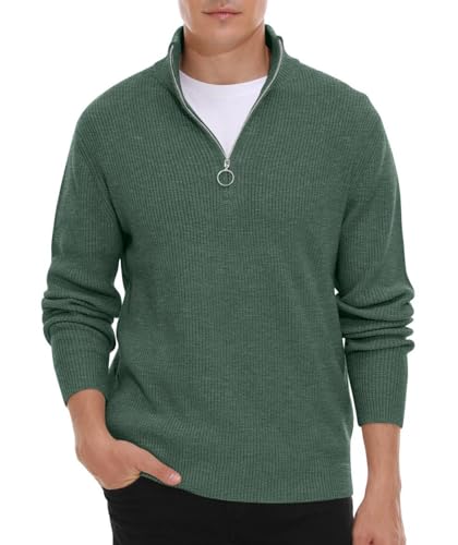 Hisir Pullover Herren Strickpullover 1/4 Zip Pulli Männer, Bequem Weich Warmer Winter Pullover für Männer Herren Pullover mit Stehkragen mit Reißverschluss (11 VC Grün, XXL) von Hisir