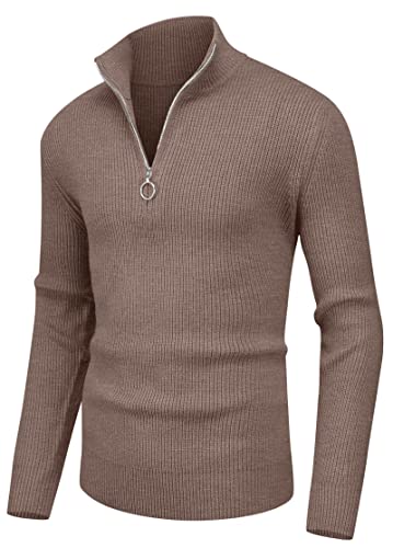 Hisir Pullover Herren Strickpullover 1/4 Zip Pulli Männer, Bequem Weich Warmer Winter Pullover für Männer Herren Pullover mit Stehkragen mit Reißverschluss (13 Dunkles Khaki, M) von Hisir