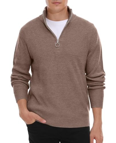 Hisir Pullover Herren Strickpullover 1/4 Zip Pulli Männer, Bequem Weich Warmer Winter Pullover für Männer Herren Pullover mit Stehkragen mit Reißverschluss (13 Dunkles Khaki, S) von Hisir