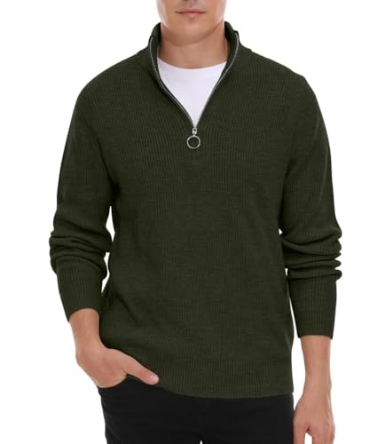 Hisir Pullover Herren Strickpullover 1/4 Zip Pulli Männer, Bequem Weich Warmer Winter Pullover für Männer Herren Pullover mit Stehkragen mit Reißverschluss (VC Armeegrün, XXL) von Hisir