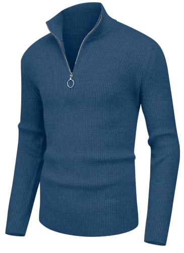 Hisir Pullover Herren Strickpullover 1/4 Zip Pulli Männer, Bequem Weich Warmer Winter Pullover für Männer Herren Pullover mit Stehkragen mit Reißverschluss (VC Blau, M) von Hisir