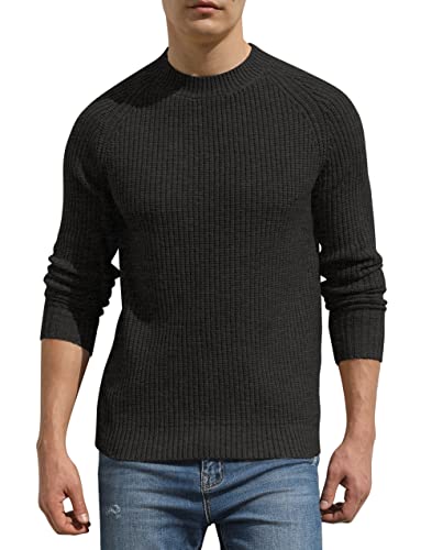 Hisir Pullover Herren Strickpullover Männer Bequem Langarmshirt Feinstrick Warmer Winter Pullover Pulli mit Rundhalsausschnitt für Männer (Dunkelgrau, L) von Hisir