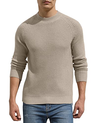 Hisir Pullover Herren Strickpullover Männer Bequem Langarmshirt Feinstrick Warmer Winter Pullover Pulli mit Rundhalsausschnitt für Männer (Khaki, XXL) von Hisir