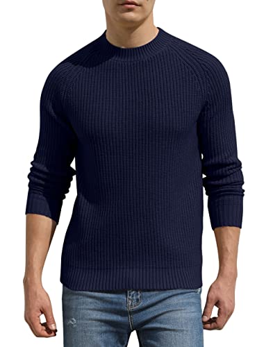 Hisir Pullover Herren Strickpullover Männer Bequem Langarmshirt Feinstrick Warmer Winter Pullover Pulli mit Rundhalsausschnitt für Männer (Marineblau, L) von Hisir