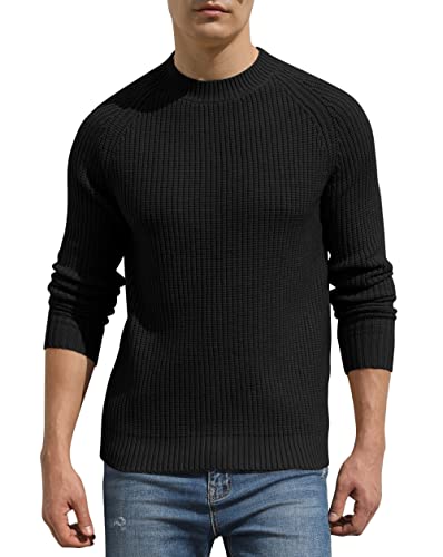 Hisir Pullover Herren Strickpullover Männer Bequem Langarmshirt Feinstrick Warmer Winter Pullover Pulli mit Rundhalsausschnitt für Männer (Schwarz, XXL) von Hisir