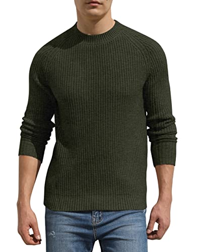 Hisir Pullover Herren Strickpullover Männer Bequem Langarmshirt Feinstrick Warmer Winter Pullover Pulli mit Rundhalsausschnitt für Männer (VC Armeegrün, XXL) von Hisir