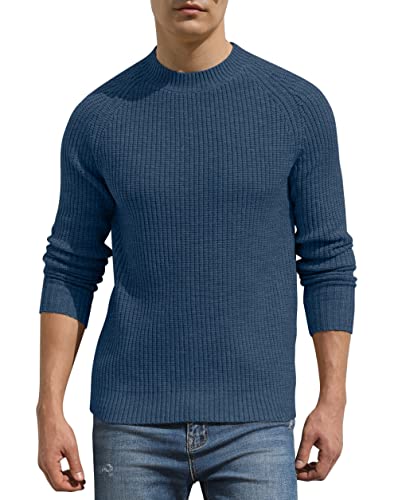 Hisir Pullover Herren Strickpullover Männer Bequem Langarmshirt Feinstrick Warmer Winter Pullover Pulli mit Rundhalsausschnitt für Männer (VC Blau, M) von Hisir