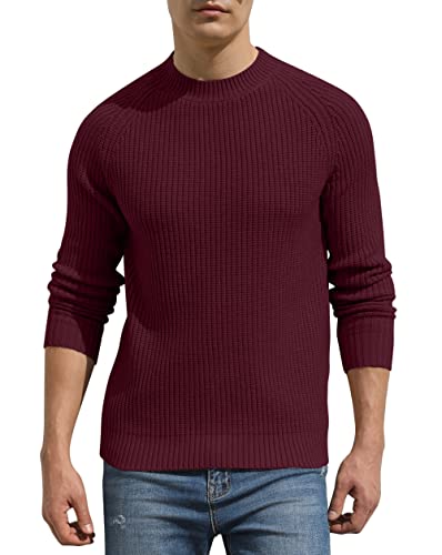 Hisir Pullover Herren Strickpullover Männer Bequem Langarmshirt Feinstrick Warmer Winter Pullover Pulli mit Rundhalsausschnitt für Männer (Weinrot, L) von Hisir