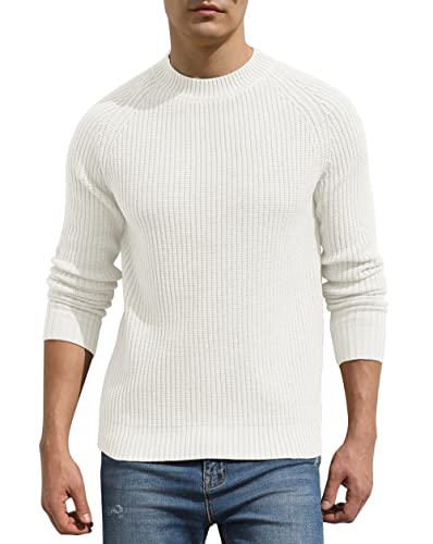 Hisir Pullover Herren Strickpullover Männer Bequem Langarmshirt Feinstrick Warmer Winter Pullover Pulli mit Rundhalsausschnitt für Männer (Weiß, L) von Hisir